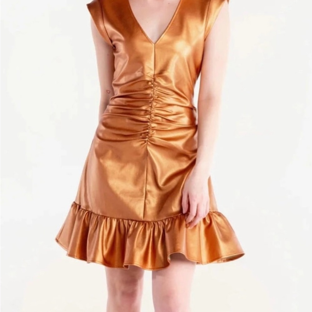 Satin Gold Ruffle Dress